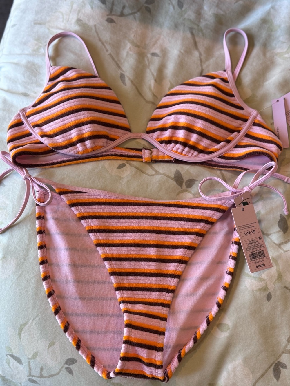 Wild Fable Striped Pink, Orange & Black Two-Piece Bikini
